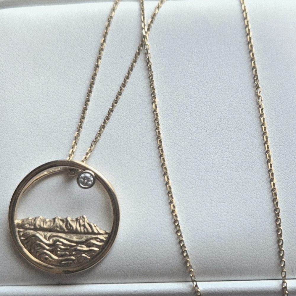 14k Real Gold Delicate Gold Mountain Landscape Pendant Necklace - Gold